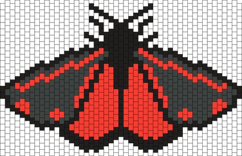 Moth Pixel Art Grid, Bead Patterns Animals, Cinnabar Moth, Weaving Beads, Kandi Cuff Patterns, Kandi Beads, Diy Kandi Bracelets, Kandi Cuffs, Kandi Inspo