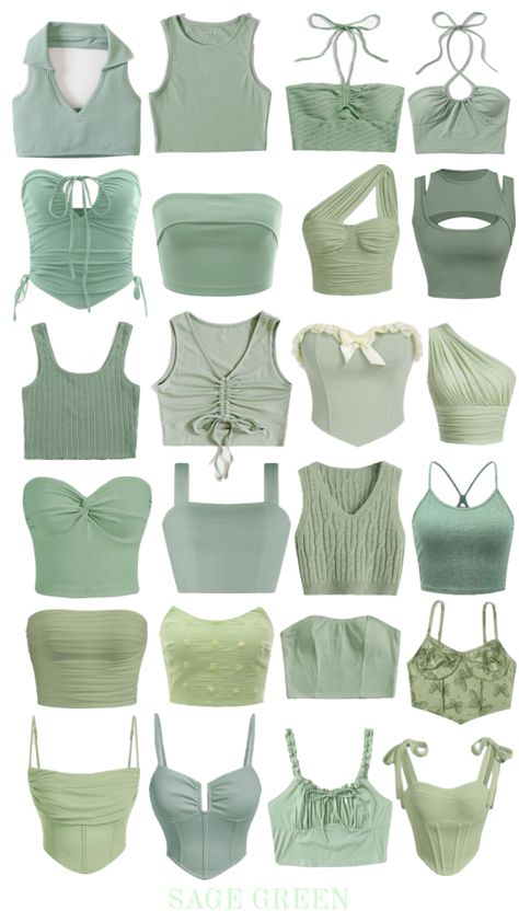 #sagegreen 🍈 Different Types Of Tops, Green Top Outfit, Types Of Tops, Green Clothes, Mode Hippie, Fashion Design Patterns, Cute Dress Outfits, Casual Preppy Outfits, Shein Outfits