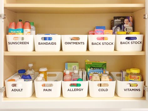 Under Sink Medicine Storage, Organising Medicine Cabinet, Organise Medicine Cupboard, Family Medicine Organization, Medicine And First Aid Organization, Medicines Organisation, Organize Medicine Cabinet Small Spaces, Med Cabinet Organization, How To Organize Medicine Ideas