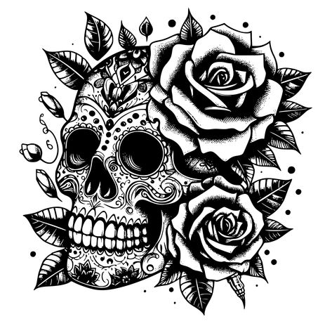 Skull Candy Tattoo, Svg Tattoo, Candy Skull Tattoo, Tattoo Svg, Skull With Roses, Candy Skull, Skull Coloring Pages, Kunst Tattoos, Skeleton Tattoos