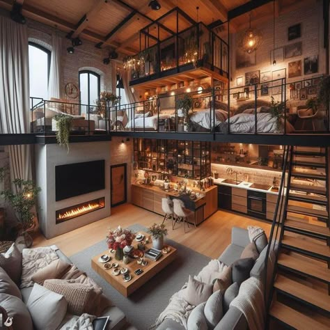 Cozy Penthouse Apartment, Loft Apartment Layout, House Loft Ideas, Loft Homes, Kids Bed Furniture, Loft House Design, Aesthetic Architecture, Apartment Loft, House Flippers