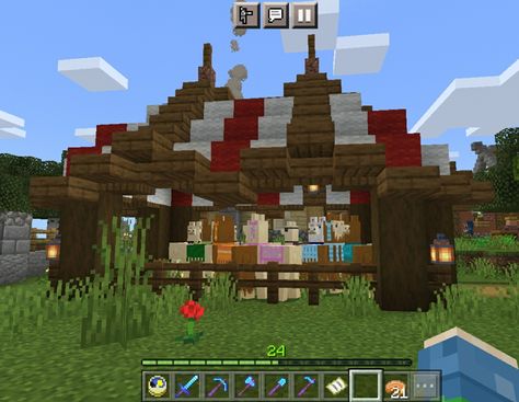 Tent Minecraft Ideas, Minecraft Llama Pen, Minecraft Pen, Minecraft Llama, Medieval Tent, Minecraft Medieval, Terraria, Minecraft Builds, Drawing Tips