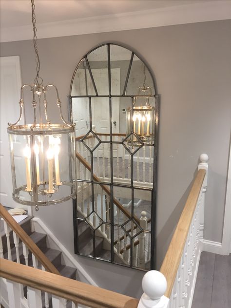 Large mirrors can work so well in a stairwell area, opening and reflecting the area ... Large Art For Stairwell, Large Mirror Top Of Stairs, Large Mirrors In Stairwell, Large Wall Decor Stairway, Mirror In Stairway, Large Stair Wall Decor, Stair Wall Mirror, Large Wall Art Stairwell, Large Mirror Stairwell