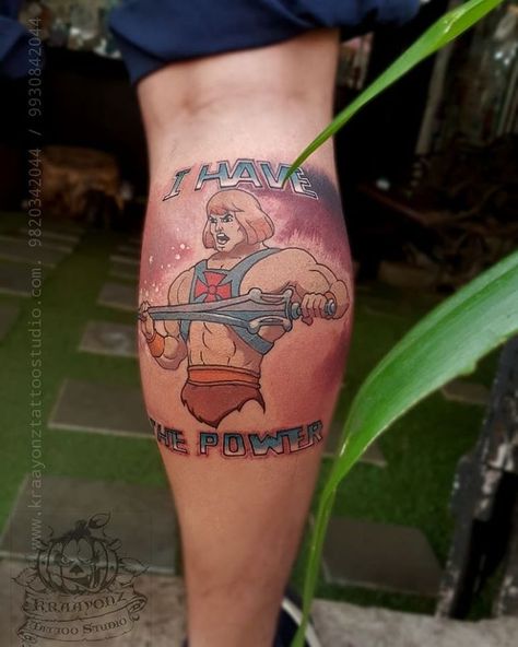 I wish I had the power too..... back in the day i remember harassing my father for He Man toys and everything that existed on the animated series. Some tattoos we should do for the sheer memories they bring back & nothing else. #KraayonzTattooStudios #QuantumTattooInks #BishopRotary #HeartworkTattooFestival #Heman #HemanTattoo #Cartoon #CartoonTattoo #Animated #AnimatedTattoo #TattooArtist #TattooArt #TattooLover #IndianTattoo #AsianTattoo #ArtistsOnInstagram #TattooArtistMagazine #TattooSociety Masters Of The Universe Tattoo, The Universe Tattoo, He Man Tattoo, Beautiful Tattoo Designs, Universe Tattoo, Asian Tattoos, Indian Tattoo, Beautiful Tattoo, Cartoon Tattoos