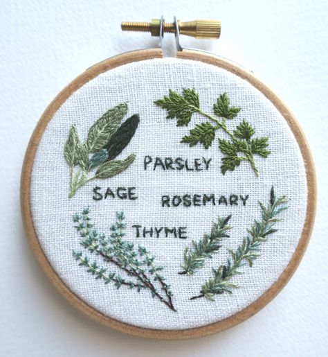 herbs embroidery, parley, sage, rosemary, thyme Herb Embroidery, Diy Sy, Crewel Embroidery Kits, Embroidery Transfers, Pola Sulam, Embroidery Patterns Vintage, Brazilian Embroidery, Silk Ribbon Embroidery, Crewel Embroidery