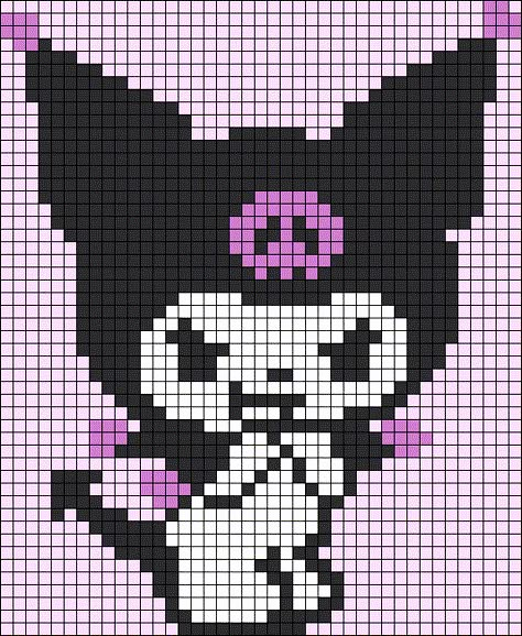 Sanrio Pixel Art Grid Kuromi, Kuromi Grid Pattern, Kuromi Tapestry Crochet, Kuromi And My Melody Pixel Art, Kuromi Pixel Art Grid, Kuromi Cross Stitch Pattern, Sanrio Grid Pattern, Kuromi Alpha Pattern, Kuromi Cross Stitch