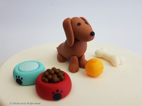 How To Make A Clay Dog Easy, Dog Cake Fondant, Fondant Dog Tutorial, Fondant Dog Topper, Fondant Dog Topper Tutorials, Puppy Dog Cakes, Fondant Dog, Lets Chat, Motorcycle Birthday