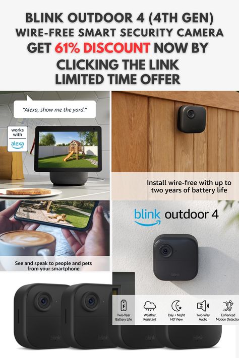 61% discount: Limited Time Offer
Hurry up! Click the link to buy...
Blink Outdoor 4 (4th Gen) – Wire-free smart security camera, two-year battery life, two-way audio, HD live view, enhanced motion detection, Works with Alexa – 4 camera system
"As an Amazon associate i earn from qualifying purchases"
#camera #wireless #security #discount #motiondetection Amazon Devices, Security System, Security Camera, Battery Life, Limited Time, It Works, Motion, Smartphone, Audio