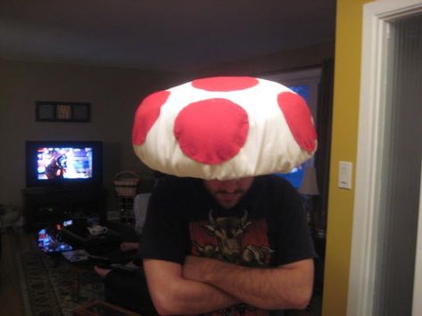 Create a Mushroom Hat (a La Toad From Nintendo's Super Mario Brothers) With Closet Junk!: We decided to dress up like Nintendo characters for a music video, so we needed a mushroom hat so that our drummer could be Toad.  This project only took a few hours and was all created with stuff we already had lying around in closets, unused.  T... Make A Mushroom Hat, Diy Mario Kart, Toadette Costume, Mario Costume Diy, Dancing Mushroom, Mario Bros Costume, Mario Party Ideas, Super Mario Costumes, Mario Costume