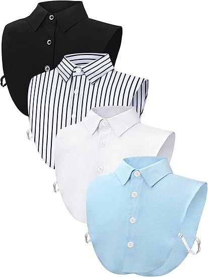 Syhood Fake Collar Detachable Dickey Collar Half Shirts Round Collar Blouse False Collar Top for Women Outfits(4 Pcs,Blue, Light Blue, White, Black) at Amazon Women’s Clothing store Dickey Collar, Popped Collar, False Collar, Fake Collar, Half Shirts, Detachable Collar, Girls Outfits, Collars For Women, Women Outfits