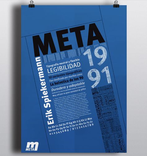 Meta Typeface Poster by Pablo Staz Typeface Poster, Booklet Design, Type Posters, Typeface Design