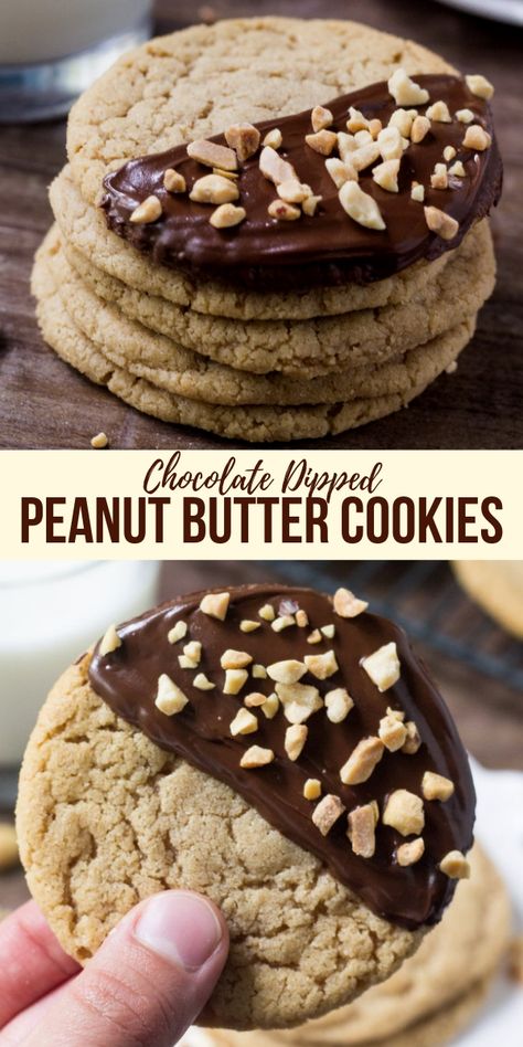 Dipped Peanut Butter Cookies, Cookies Dipped In Chocolate, Chocolate Dipped Cookies, Snacks Under 100 Calories, Desserts Keto, Chewy Peanut Butter Cookies, Healthy Sweet Snacks, Dipped In Chocolate, Cookie Cake Recipe