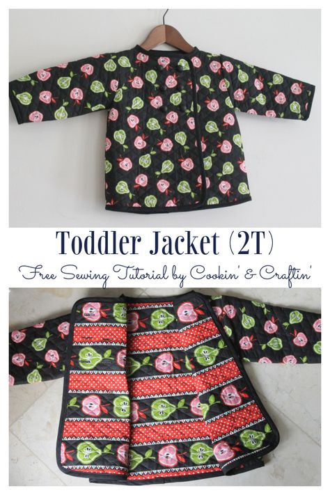 Fabric Toddler Quilt Jacket Free Sewing Pattern - 2T | Fabric Art DIY Diy Jacket Pattern, Kids Coat Pattern, Girls Jacket Pattern, Kimono Jacket Sewing Pattern, Quilted Coat Pattern, Fabric Art Diy, Quilted Jacket Pattern, Baby Jackets Pattern, Quilted Clothing