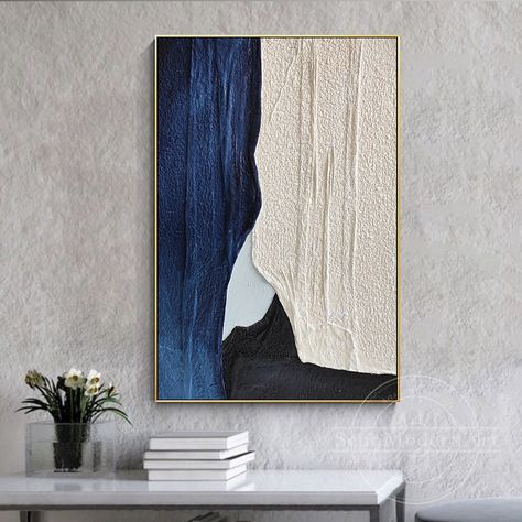 Frame Wall Art Abstract Navy Blue Balck and White Thick Texture Beige Acrylic Painting on Canvas Extra Large Wall Art Minimalist Art White Acrylic Painting, Art Aesthetic Room, Navy Blue Art, Abstract Wall Painting, Beige Minimalist, Entryway Wall Decor, Textured Canvas, White Acrylic Paint, Large Canvas Wall Art