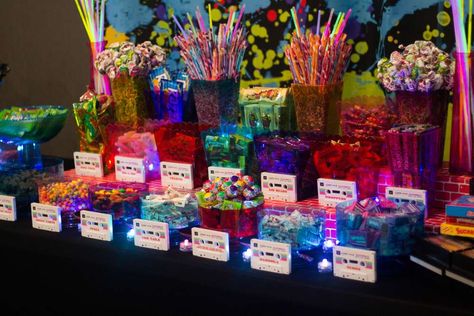 80's Party Birthday Party Ideas | Photo 2 of 28 | Catch My Party 90s Theme Party Decorations, 90s Party Ideas, Decades Party, 80s Party Decorations, 80s Birthday Parties, 1980s Party, Birthday Party Table Decorations, 90s Theme Party, 80's Party