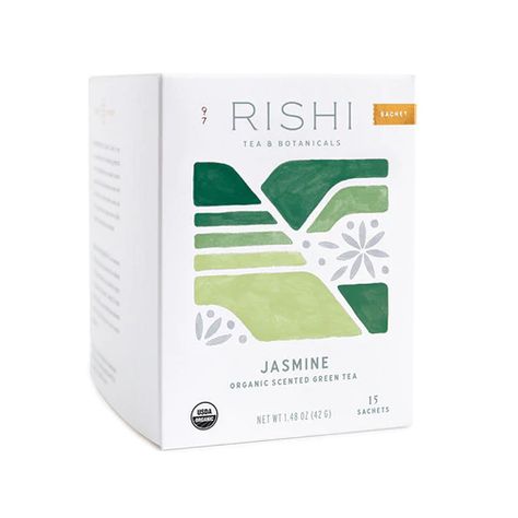 Rishi Tea, Green Tea Bags, Jasmine Green Tea, Jasmine Tea, Sachet Bags, Organic Green Tea, Tea Packaging, Tea Box, Flavored Tea