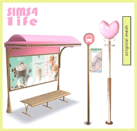 Fancy Bus stop and heart shaped street light | Sims41ife on Patreon Los Sims 4 Mods, Sims 4 Content, Cc Packs, Sims 4 Cas Mods, Furniture Cc, The Sims 4 Packs, Cc Sims4, Mods Sims 4, Tumblr Sims 4