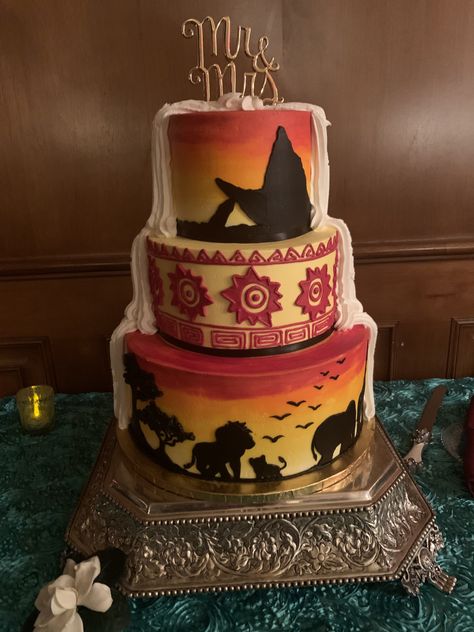 Cake done by Great Dane Bakery Lion King Inspired Wedding, Lion King Wedding, Light Blue Wedding Shoes, Lion King Theme, Light Blue Wedding, Blue Wedding Shoes, Kings Man, Horror Music, Theme Wedding