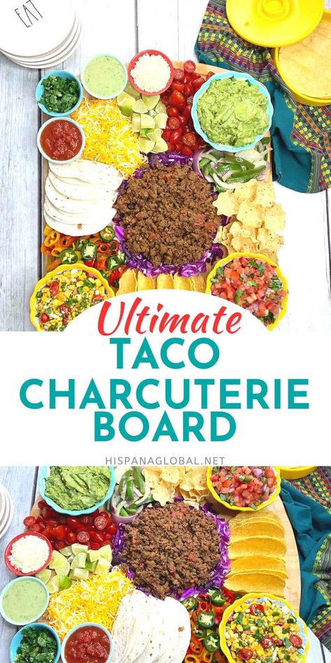 Walking Taco Charcuterie Board Ideas, Taco Serving Platter, Latino Charcuterie Board, Mexican Food Board Ideas, Taco Tray Parties Food, Taco Board Ideas For Parties, Mexican Style Charcuterie Board, Salsa Charcuterie Board, Taco Bar Charcuterie Board