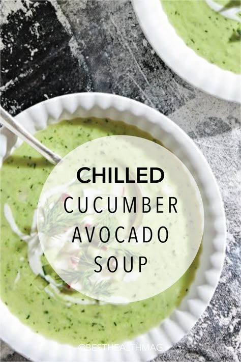 Cucumber Avocado Soup, Avocado Soup Recipes, Cold Soup Recipes, Cucumber Soup, Fruit Soup, Avocado Soup, Recipe Soup, Chilled Soup, Creamy Cucumbers