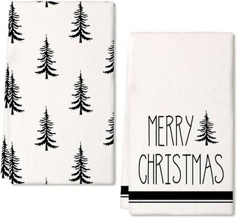 Black Xmas Tree Dish Towels 18x26 Inch,Hoilday Farmhouse Home Decoration Black Xmas Tree, Christmas Hand Towels, Farmhouse Holiday, Black Christmas Trees, Christmas Towels, Christmas Kitchen Towels, Christmas Dishes, Towel Pattern, Kitchen Towel Set