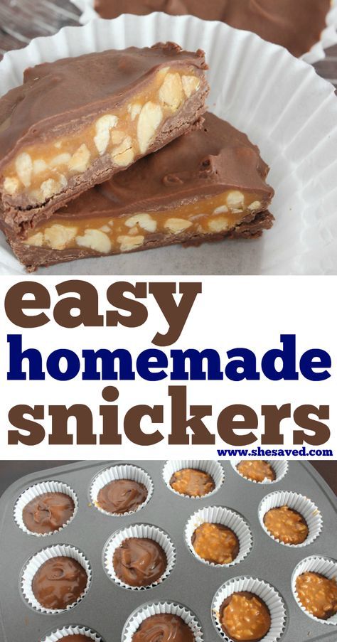 Snicker Cups, Snickers Recipe, Homemade Candy Bars, Candy Bar Recipe, Easy Candy Recipes, Popular Candy, Homemade Snickers, Homemade Candy, Candy Recipes Homemade