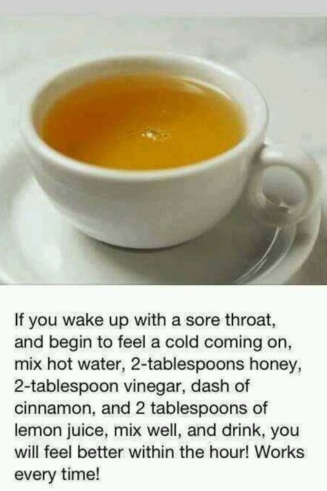 I have done this several times and it really does work. I do recommend eating a little something (a couple of crackers) before drinking as it doesn't taste great and might cause a little stomach upset. Sore Throat Tea, Throat Remedies, Sore Throat Remedies, Sick Remedies, Think Food, Cold Remedies, Homemade Remedies, Sore Throat, Natural Health Remedies