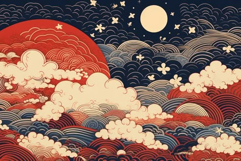 Cloud outdoors pattern nature.  | premium image by rawpixel.com Chinese Clouds Art, Japanese Cloud Art, Japanese Cloud Pattern, Cloud Illustrations, Chinese Clouds, Japanese Clouds, Chinese Tea Room, Illustration Japanese, Japan Wall Art