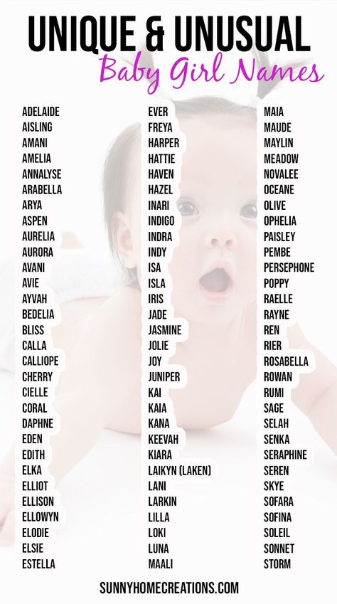 Unique and Uncommon Baby Girl Names.  If you are pregnant and soon to be a new mom, these beautiful and rare names are a must to look through for your new baby. Girl Names List, Unusual Baby Girl Names, Girl Names Unique, Girls Names Vintage, Unique Baby Girl Names, Rare Names