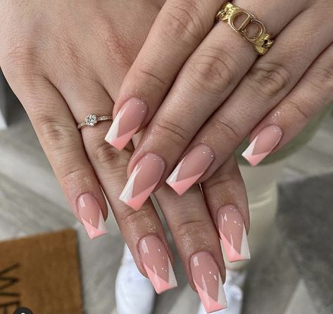 Cross Cross French Tip, Crossover French Tip Nails, Triangle French Tip Nails Pink, Angle French Tip Nails, Half And Half French Tip Nails, V Shaped French Tip Nails Short, Triangle French Tip Nails, Elegant French Tip Nails, Triangle Nails