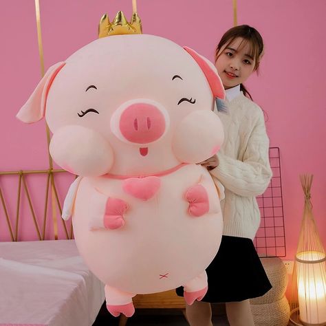 Pig Plushie, Kawaii Cloud, Big Pigs, Pink Crown, Pig Cartoon, Kawaii Doll, Soft Pillow, Kawaii Plush, Kawaii Plushies