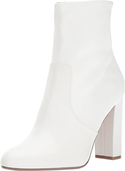 - $129.00 - Comes in other colors - 100% Leather - Shaft measures approximately 7" from arch - Boot opening measures approximately 10" around - Almond-toe silhouette White Ankle Boots, Chunky Heel Ankle Boots, White Booties, Vibe Clothes, Womens Mid Calf Boots, White Boots, Gorgeous Shoes, Ankle Bootie, Womens Ankle Boots