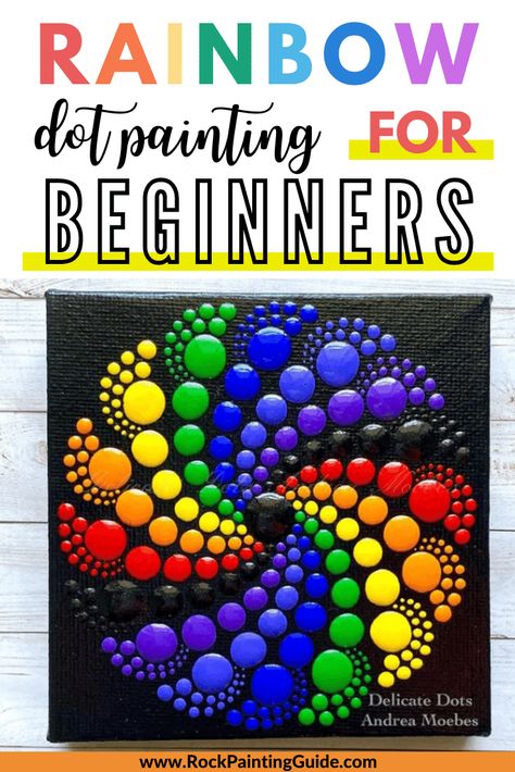 Do you wanna paint a rainbow? Here's a fun step-by-step video tutorial of a Rainbow Swirl Mandala Art Dot Painting on canvas for beginners. More fun dot painting ideas inside post! #mandala #dotart #rockpaintingguide Dot Art Beginner, Painting On Canvas Videos, Rainbow Painting Canvases, Dot Art Painting Patterns, Dot Painting Tutorial, Dot Art Ideas, Ladybug Mandala, Dot Painting For Beginners, Swirl Mandala