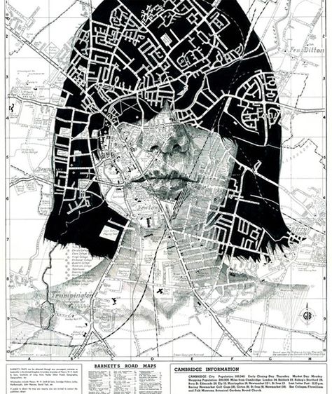 Portraits Drawn on Maps by Ed Fairburn via http://www.thisiscolossal.com/2012/11/portraits-drawn-on-maps-by-ed-fairburn/# Ed Fairburn, Cambridge Map, Portrait Au Crayon, White Drawing, Art Carte, Art Et Illustration, Sense Of Place, A Level Art, Illustrated Map