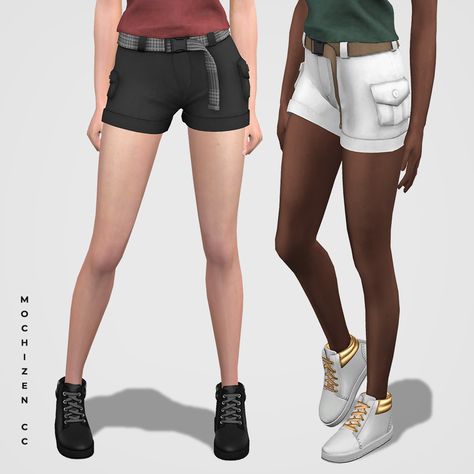 Sims 4 custom content female belted cargo shorts - Download - Sims 4 Cargo Shorts, Sims 4 Cc Cargo Shorts, Sims 4 Clothing, Unisex Shorts, Sims 4 Custom Content, Belts For Women, Cargo Shorts, Sims 4, Casual Shorts