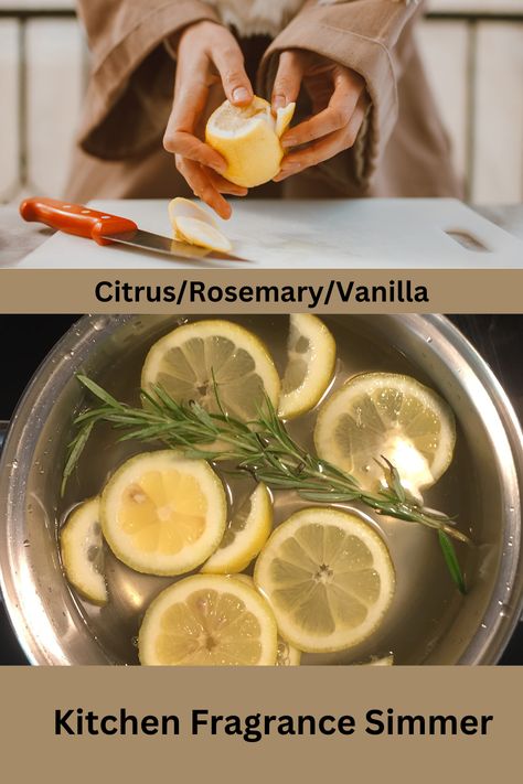 Lemon, Rosemary and Vanilla will fill your kitchen with a light citrus fragance with earthy undertones. Perfect spring aromatherapy simmer! Lemon Cleaning Spray, Homemade Room Spray, Boil Lemons, Lemon Cleaning, Simmer Pot Recipes, Homemade Air Freshener, Simmer Pot, Christmas Smell, Vanilla Recipes