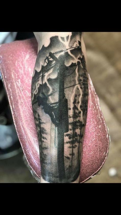 Electrical Lineman Tattoos, Linemen Tattoos, Lineman Tattoos, Negative Space Tattoos, Electrical Lineman, Plant Building, Negative Space Tattoo, Cool Arm Tattoos, Leg Tattoo Men