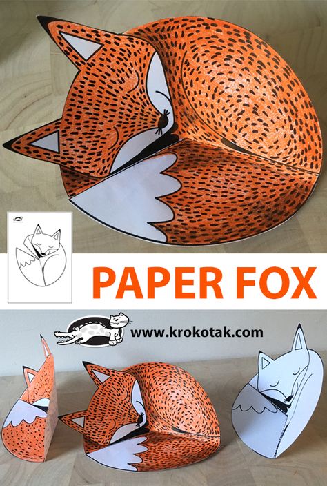 children activities, more than 2000 coloring pages 3d Coloring Pages Free Printable, Sleep Art, Paper Fox, Fox Crafts, Children Activities, Diy Lampe, Elementary Art Projects, Paper Animals, School Art Projects