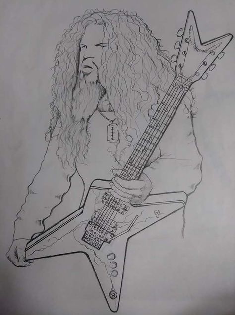 Dimebag Darrell Art, Heavy Metal Drawing, Metal Band Drawing, Dimebag Darrell Tattoo, Realism Tattoo Stencil, Metallica Drawing, Mayhem Black Metal, Guitar Sketch, Pantera Band