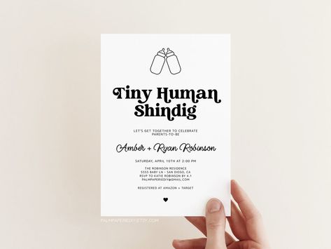 Tiny Human Shindig Invitation Funny Baby Shower Invites Coed - Etsy Australia Tiny Human Shindig Invite, Funny Baby Shower Invites, Funny Baby Shower Themes, Tiny Human Shindig, Coed Baby Shower Invitations, Couples Baby Shower Invitations, Baby Bash, Poppin Bottles, Invitations Template