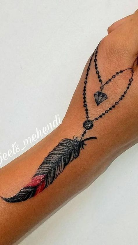 Hand Feather Tattoos For Women, Hand Tattoos For Women Feather, Feather Tattoos On Hand, Hand Feather Tattoo, American Indian Tattoo Design, Native Hand Tattoos For Women, Womens Feather Tattoos, 11:11 Tattoos Ideas, Colour Hand Tattoo