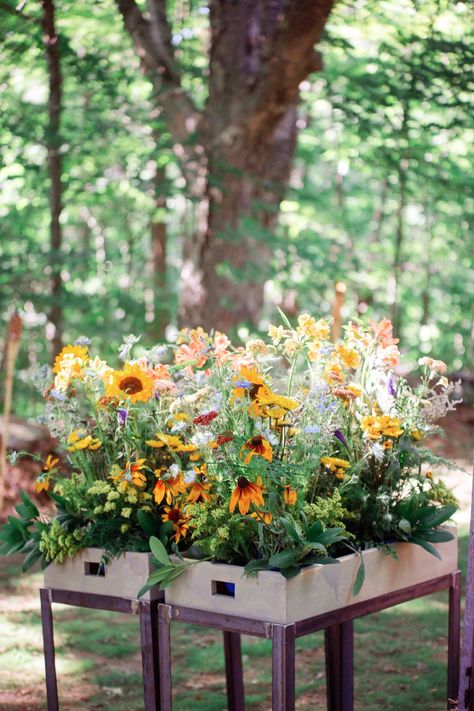 Wildflower Planter, Planter Box Centerpiece, Bud Vase Centerpiece, Wildflower Centerpieces, Rustic Summer Wedding, Greenery Centerpiece, Purple Wildflowers, Wooden Planter Boxes, Account Manager