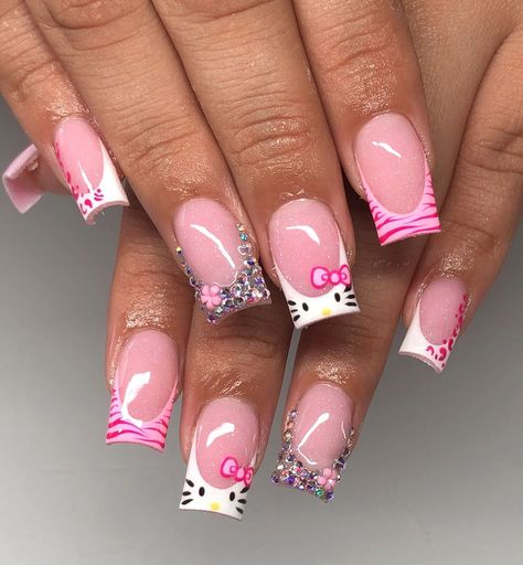 Disney Acrylic Nails, Hard Nails, Nails Cute, Colored Acrylic Nails, Girly Acrylic Nails, Cute Acrylic Nail Designs, Hello Kitty Nails, Dope Nail Designs, Short Square Acrylic Nails