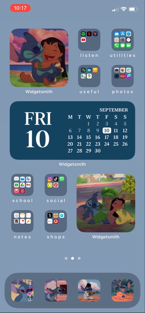 Lilo And Stitch Homescreen, Stitch Homescreen, Pocket Princesses, Aesthetic Homescreen, Ios Ideas, Ipad Ios, Iphone Home Screen Layout, Screen Layout, Ios 15