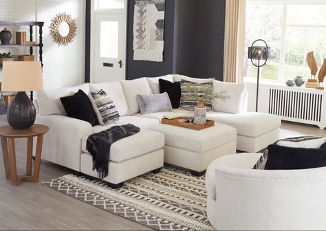 White Sectional | White Sofa | White Couch | Living Room | Living Room Decor | Living Room Design | Living Room Inspo Oversized Chaise Lounge, Levin Furniture, Round Swivel Chair, Corner Chaise, Fabric Storage Ottoman, Sectional Sofas Living Room, Chair And Ottoman Set, Ottoman Set, Living Room Sectional