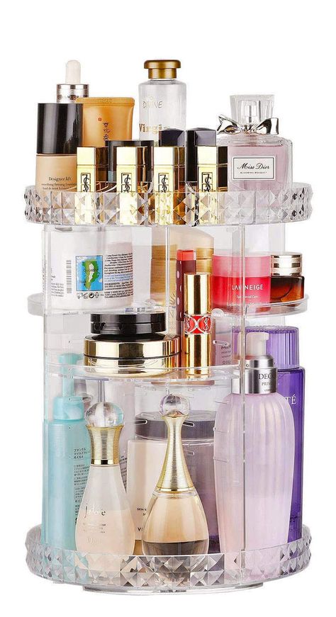 Makeup Organizer Countertop, Rotating Makeup Organizer, Clear Makeup Organizer, Make Up Storage, Makeup Display, Lipstick Nails, Perfume Organization, Acrylic Organizer Makeup, Beauty Organization