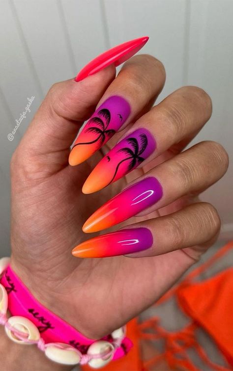 summer nails, summer nail ideas, summer nail designs, ombre nails Beach Nail Designs, Summer Nails Beach, Glitter Accent Nails, Home Nail Salon, Natural Nail Art, Green Nail Designs, Vibrant Nails, Vacation Nails, Summer Nails Colors