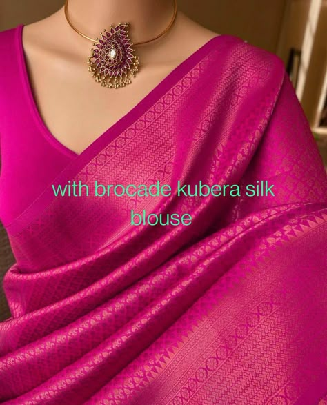 Brocade Kanjivaram Saree, Kubera Silk Sarees, Kubera Pattu Sarees Blouse Designs, Onion Pink Saree Contrast Blouse, Pink Pattu Saree, Pink Kanjivaram Saree, Kanchivaram Silk Saree, Pink Silk Saree, Pattu Silk Saree