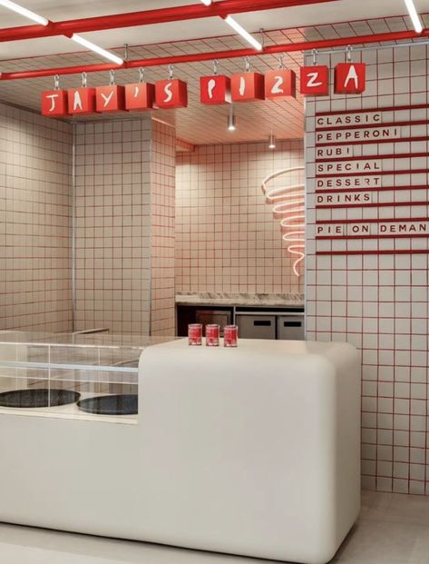 Street Food Design Ideas Restaurants, Retro Pizza Restaurant, Takeaway Restaurant Design, Pixel Restaurant, Pizzeria Design Interior, Retro Cafe Design, Pizza Restaurant Design Interior, Pizza Interior Design, Trattoria Design