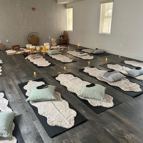 Sound Healing Meditation Services in Miami | VIBRANSÈ by Andrea Mihalik Sound Healing Studio, Sound Bath Set Up, Affirmation Activities, Meditation Business, Sound Baths, Sound Bowls, Massage Room Decor, Transform Your Mind, Crystal Mandala